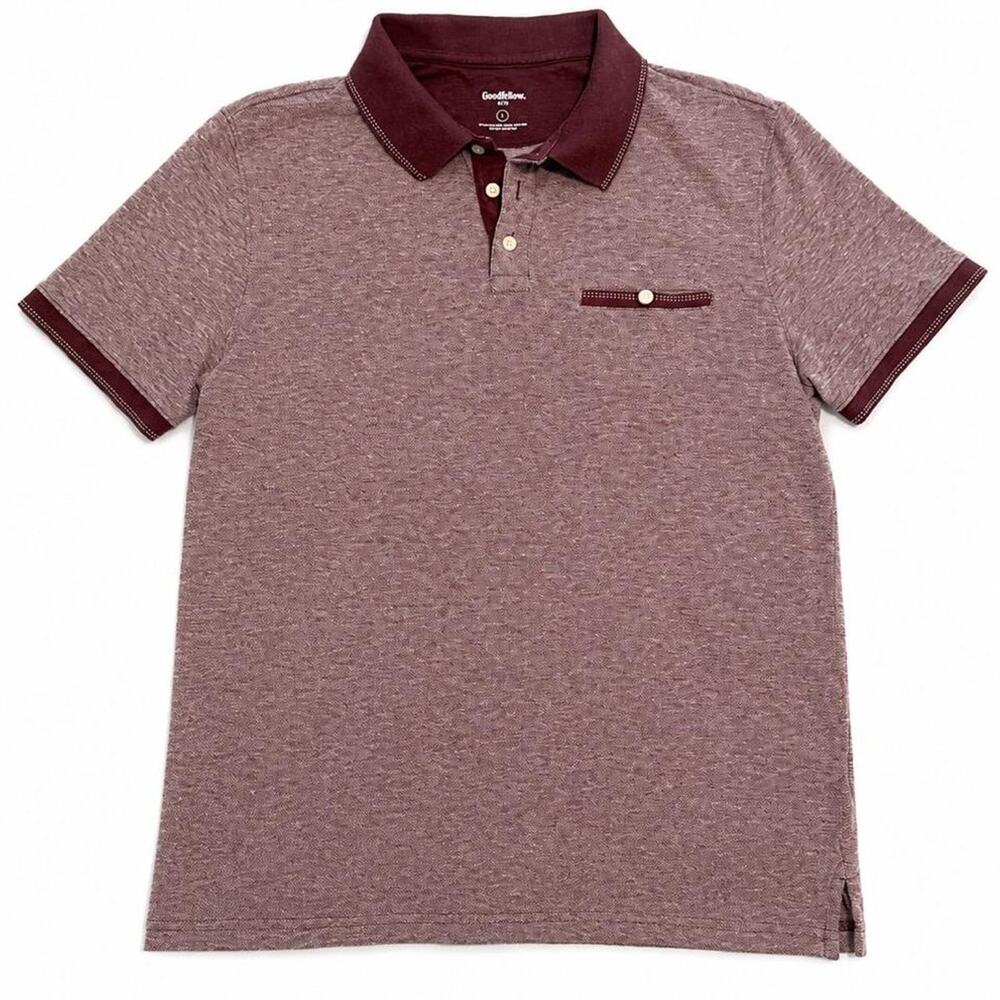 Goodfellow Mens L Burgundy Heather Polo Shirt Preppy Golf Quiet Luxury Pocket
